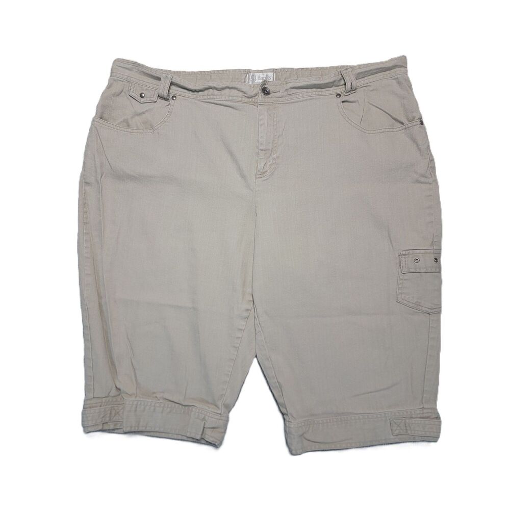 Cj Banks Cargo Capri Stretch Pants Womens 24 W High Rise Beige Flap Pockets